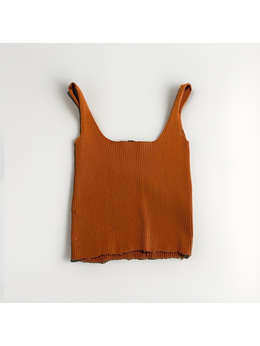 Sandro Paris Tank Top Sz 1 Orange Ribbed Knit Scoop Neck Stretch Boho Minimalist